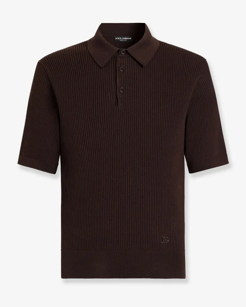 Dolce & Gabbana Ribbed cotton polo shirt -  - gender_Man Brown