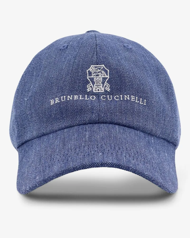 Brunello Cucinelli Linen and virgin wool blend hat with embroidered logo on the front -  - gender_Man Blue