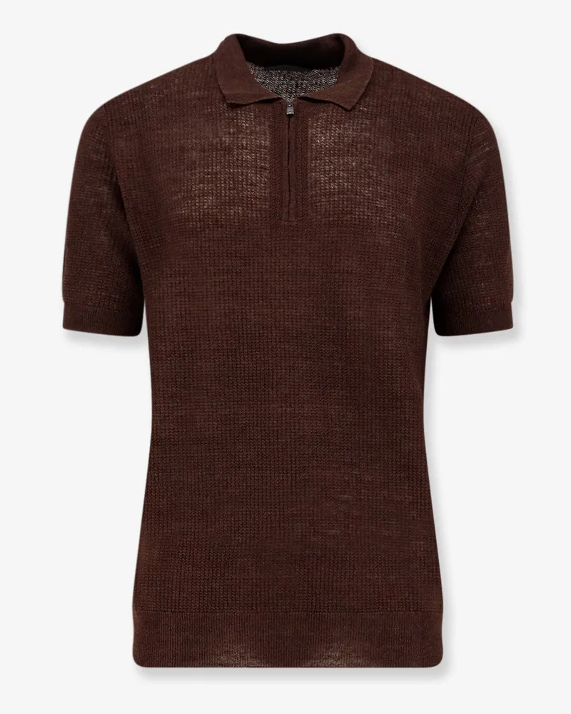 Corneliani Linen and silk blend polo shirt -  - gender_Man Brown