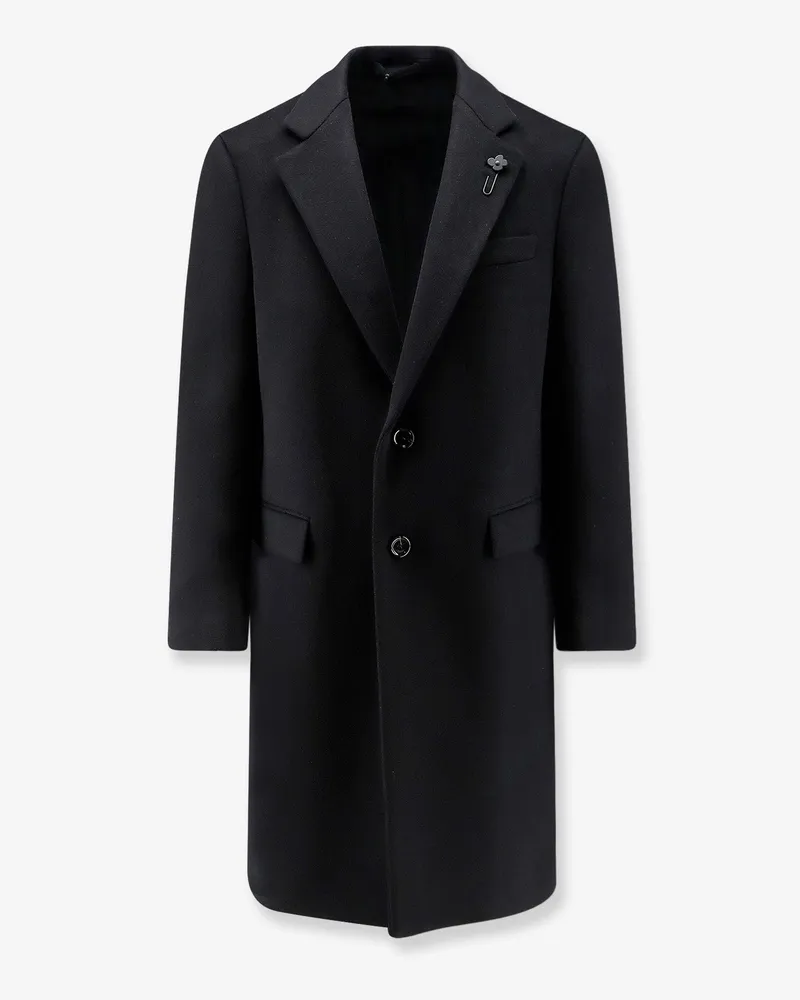 LARDINI Single-breasted coat with iconic brooch -  - gender_Man Black