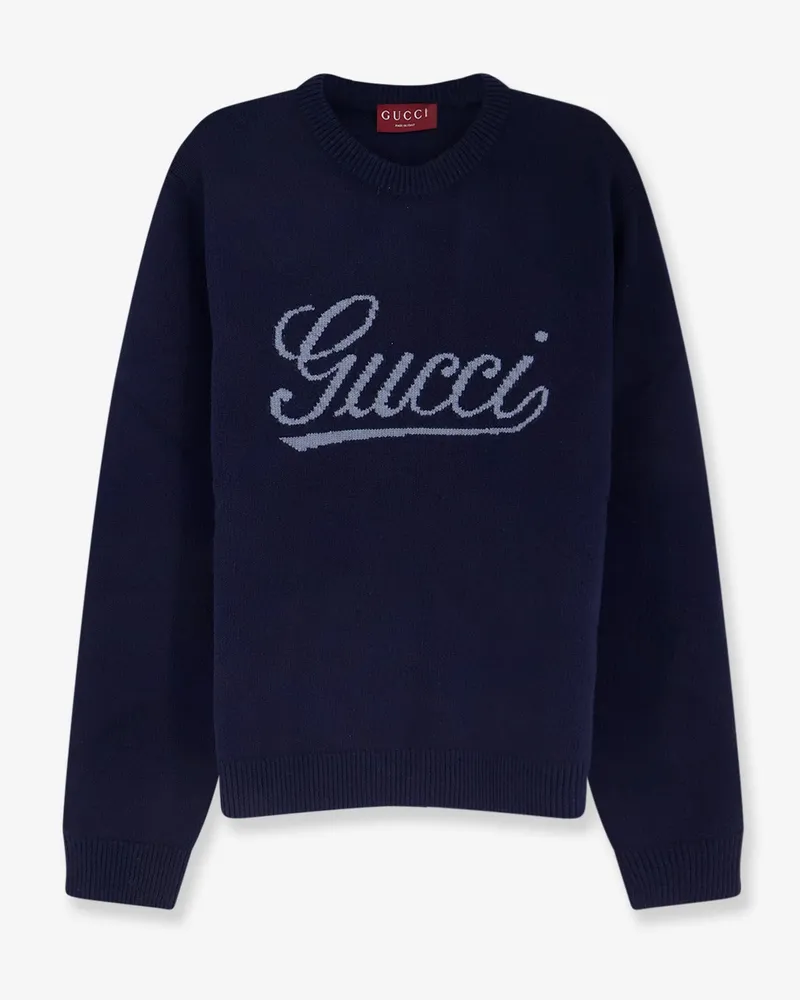 Gucci Wool sweater with frontal embroidered logo -  - gender_Man Blue