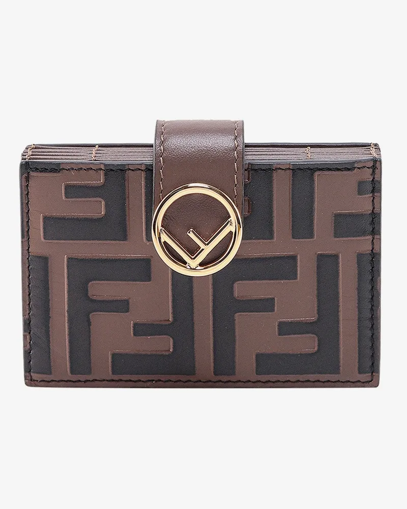 Fendi Leather card holder with embossed ff motif -  - gender_Woman Brown