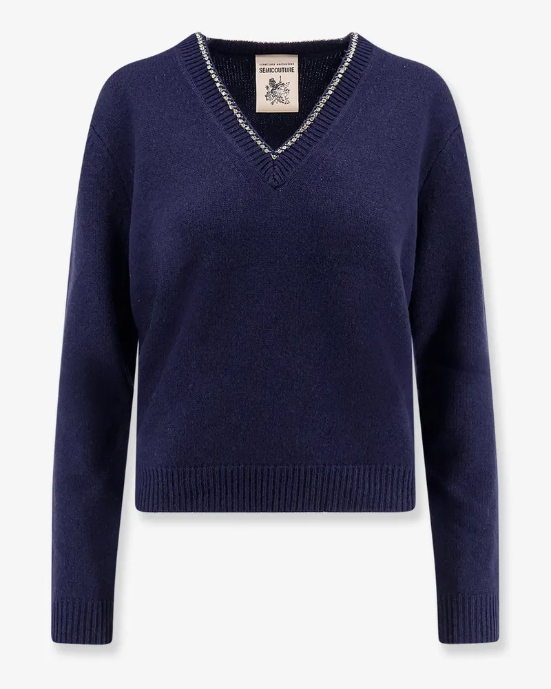 Semicouture Wool and cashmere sweater with rhinestones -  - gender_Woman Blue