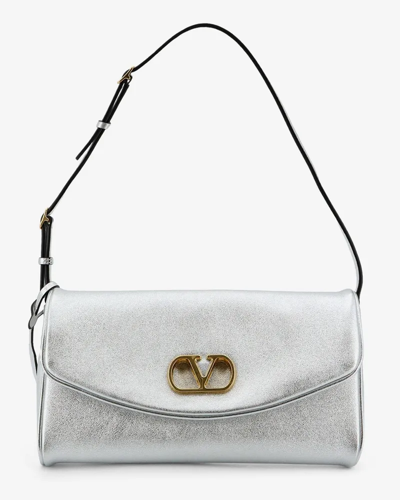 Valentino Garavani DeVain laminated leather shoulder bag -  - gender_Woman Silver