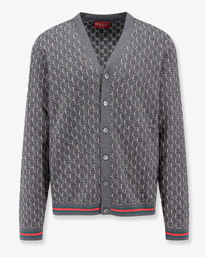 Gucci Wool and silk cardigan with gg motif -  - gender_Man Grey