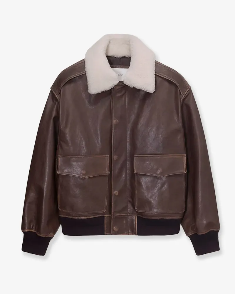 Dunst Unisex leather jacket with removable collar -  - gender_Man Brown