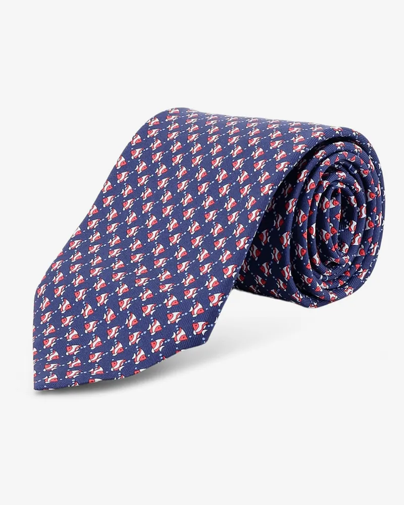 Ferragamo Cyrus silk tie with Shark print -  - gender_Man Blue
