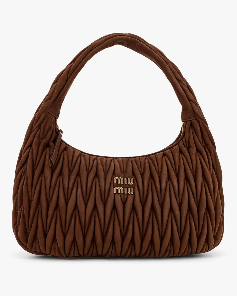 Miu Miu Wander matelassé suede shoulder bag -  - gender_Woman Brown