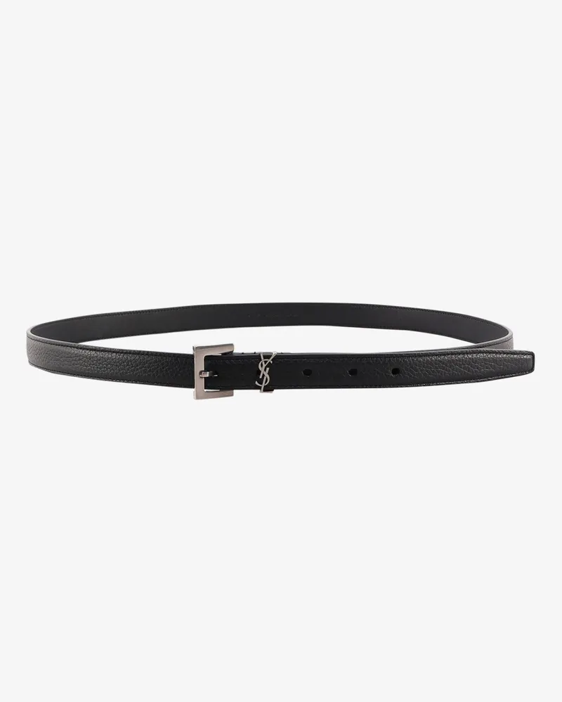 Saint Laurent Leather belt with metal monogram -  - gender_Man Black