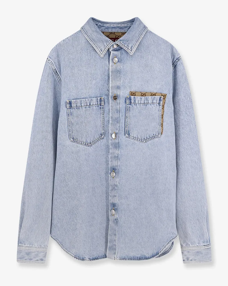 Gucci Denim shirt with GG insert -  - gender_Man Blue