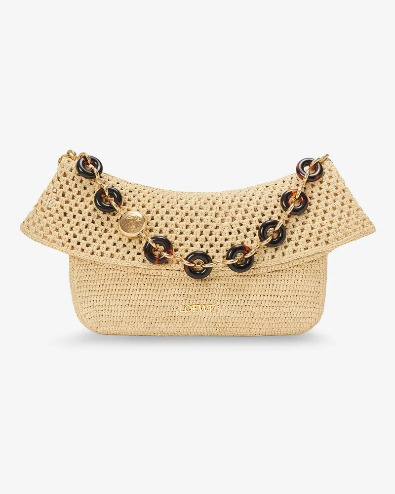 Loewe Paula's Ibiza -Ola Medium Raffia shoulder Bag with Metal Logo Lettering -  - gender_Woman Beige