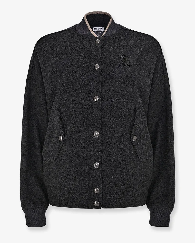 Brunello Cucinelli Cashmere interlock bomber jacket with logo -  - gender_Woman Grey