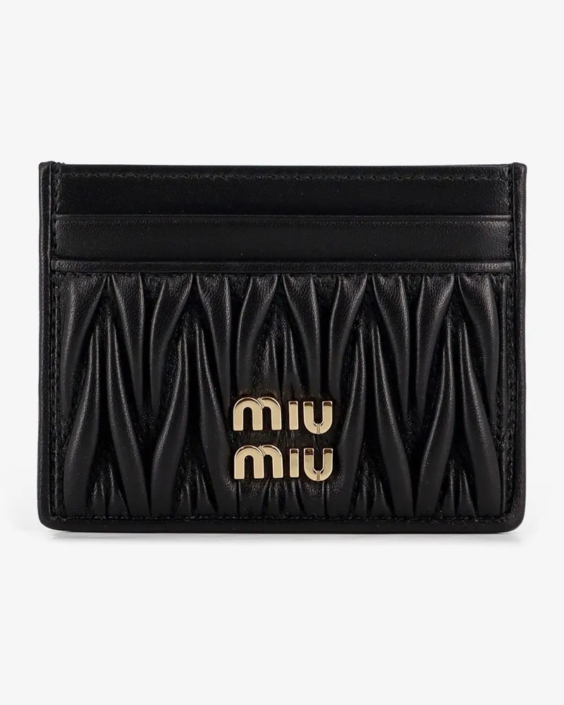Miu Miu Quilted leather card holder with metal lettering logo -  - gender_Woman Black