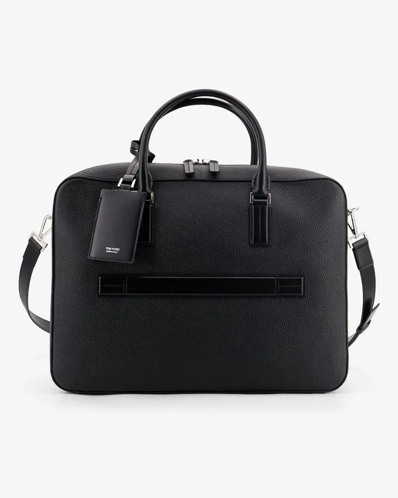 Tom Ford Leather work bag with front lettering logo -  - gender_Man Black