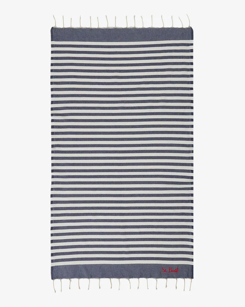 MC2 Saint Barth Striped cotton beach towel -  - gender_Man Blue