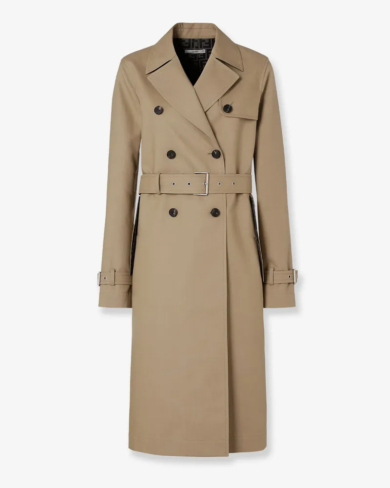 Fendi Midi Trench coat in Mackintosh fabric -  - gender_Woman Beige