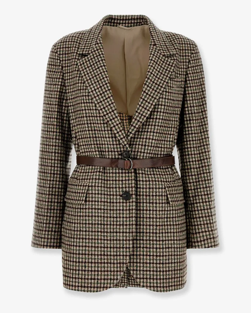 Brunello Cucinelli Madras blazer with belt -  - gender_Woman Brown