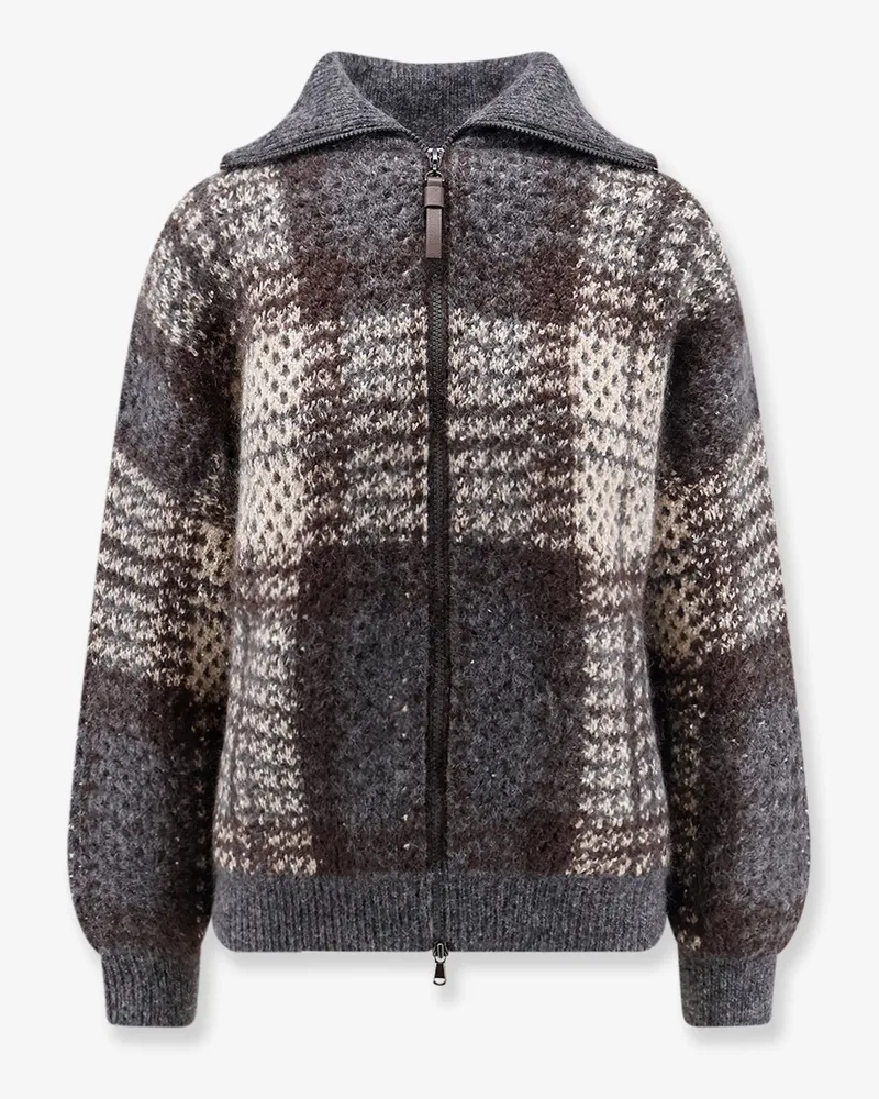 Brunello Cucinelli Cardigan with intarsia and micro-sequin embroidery -  - gender_Woman Grey