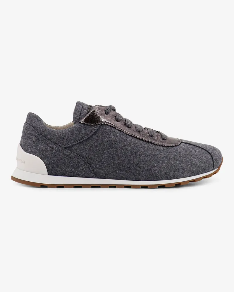 Brunello Cucinelli Low-top Wool flannel sneakers with leather profiles -  - gender_Woman Grey