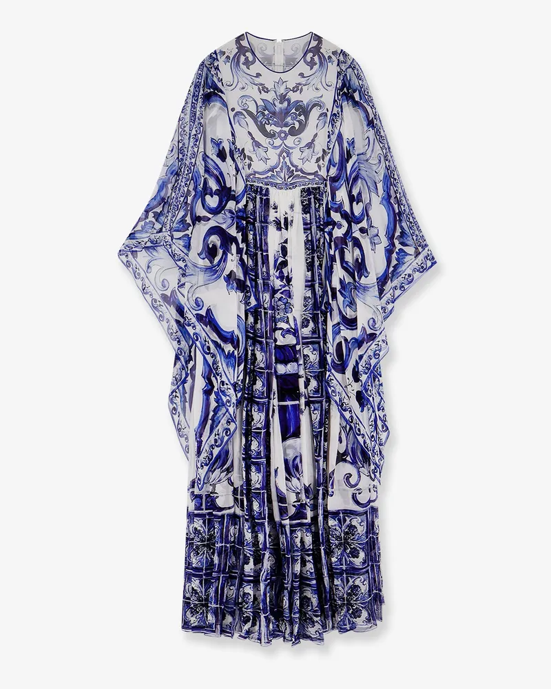 Dolce & Gabbana Silk long dress with Maiolica print -  - gender_Woman Blue