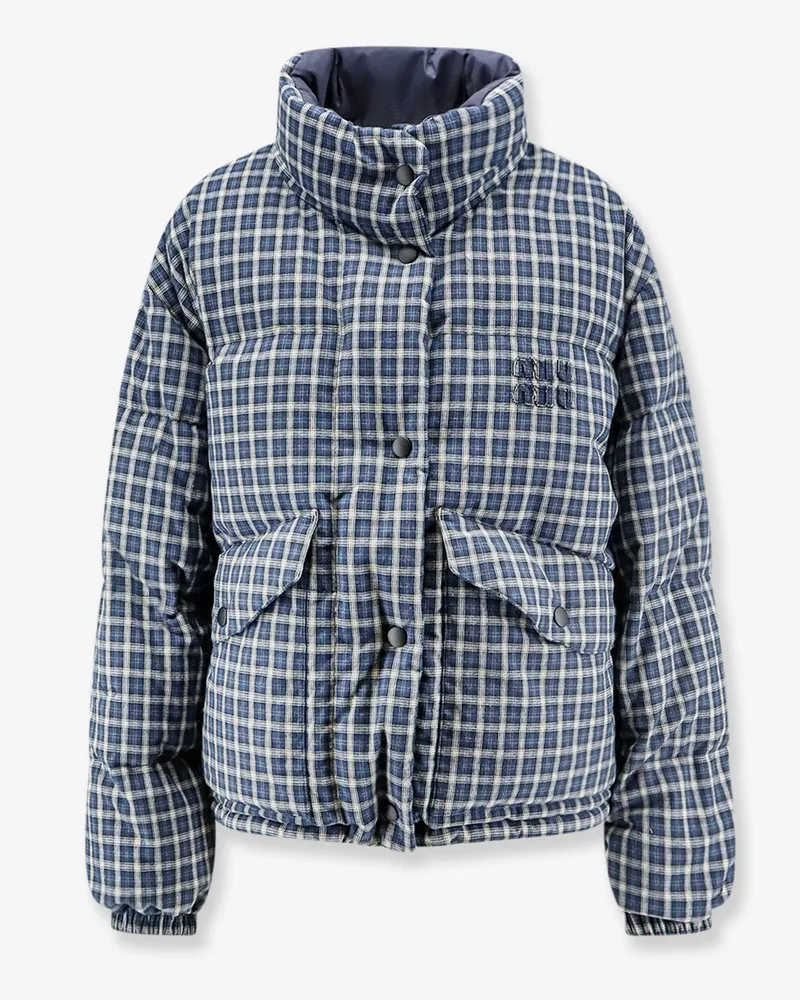 Miu Miu Reversible madras flannel down jacket -  - gender_Woman Blue