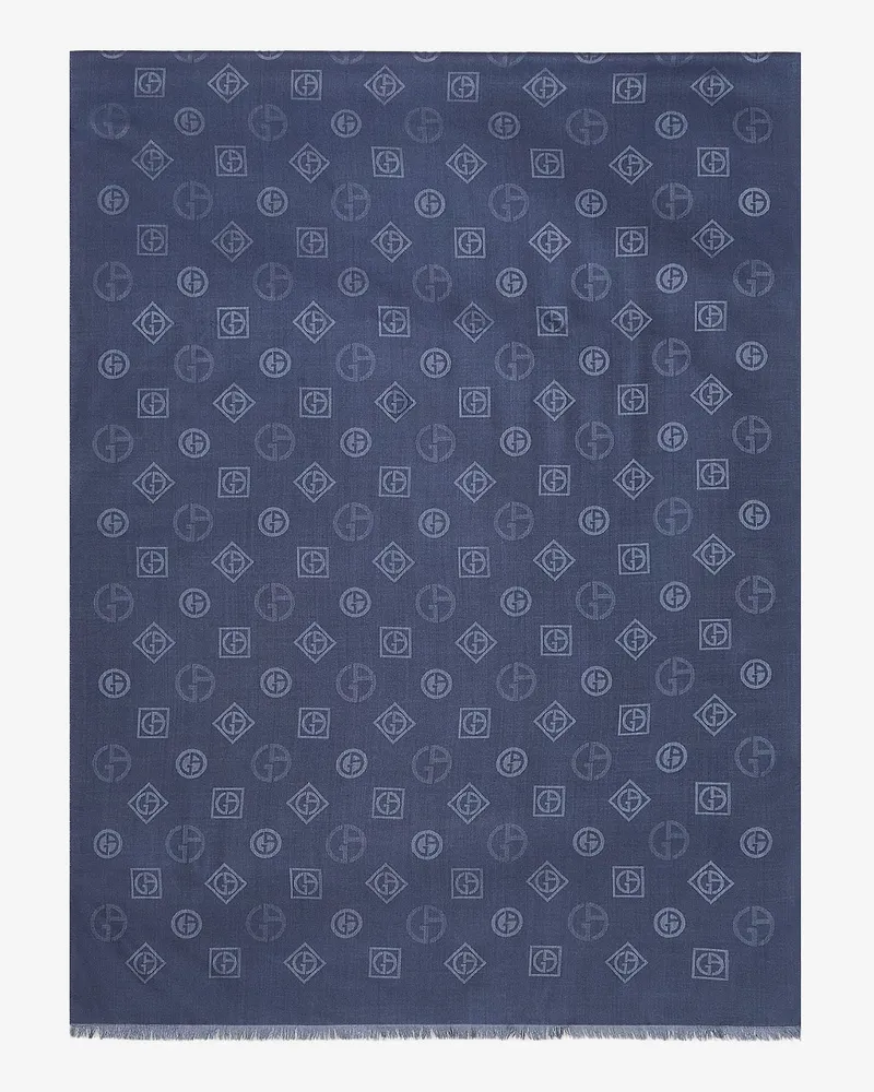 Giorgio Armani Silk scarf with all-over Monogram print -  - gender_Man Blue