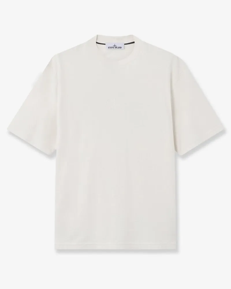 Stone Island Cotton T-shirt with tone-on-tone logo print on the front -  - gender_Man White