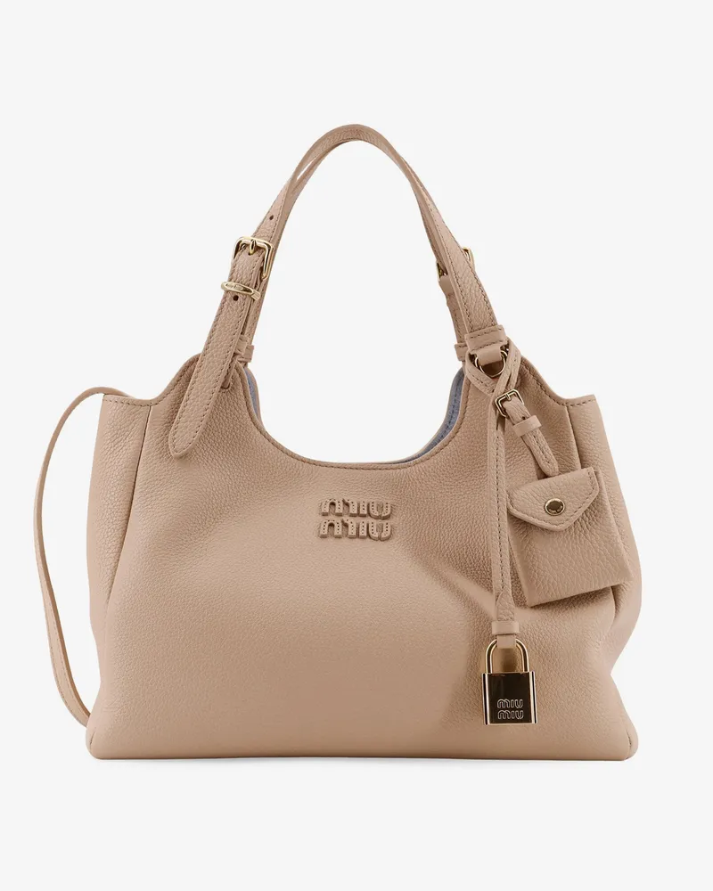 Miu Miu Hammered leather crossbody bag -  - gender_Woman Beige