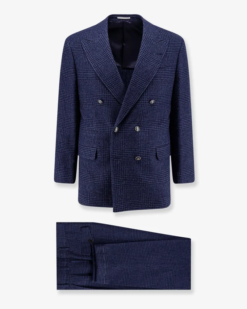 Brunello Cucinelli Wool and cashmere blend suit with Prince of Wales pattern -  - gender_Man Blue