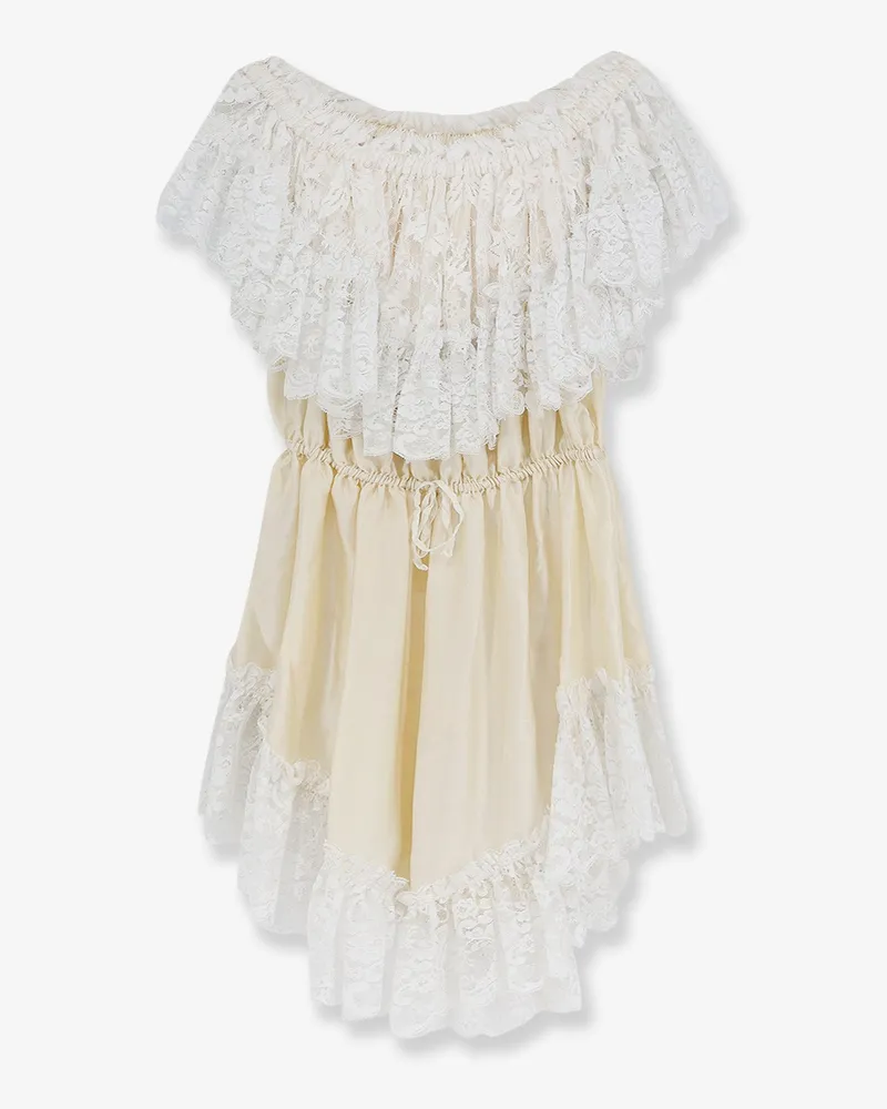 Chloé Silk jumpsuit with lace ruffles -  - gender_Woman Beige