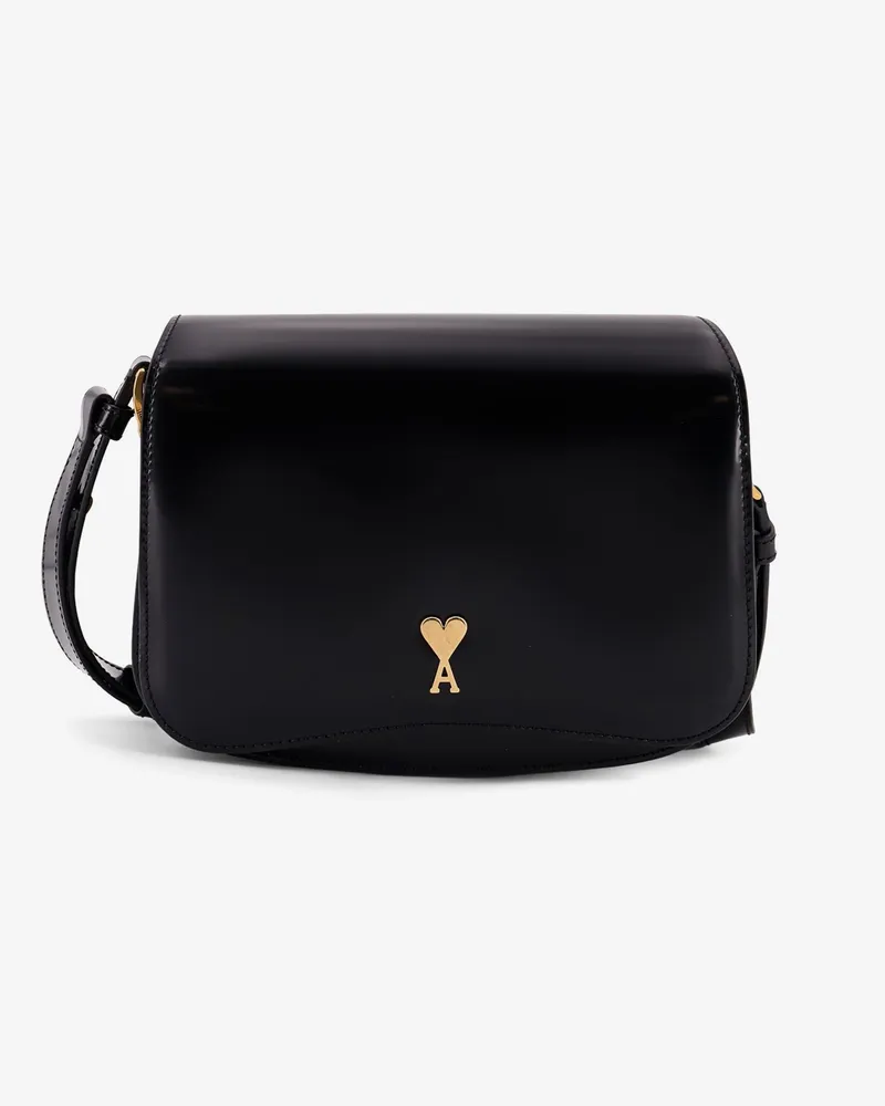 AMI Paris Leather shoulder bag with metal logo on the front -  - gender_Woman Black