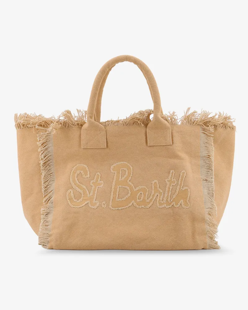 MC2 Saint Barth Vanity canvas shioulder bag with frayed edges -  - gender_Woman Beige