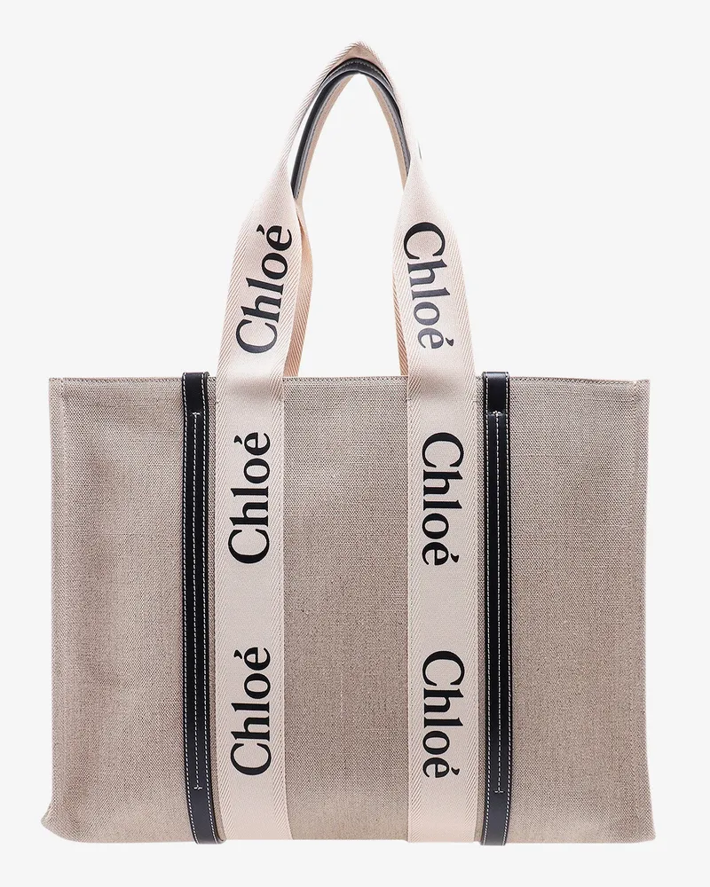 Chloé Linen shoulder bag with logo print -  - gender_Woman Beige