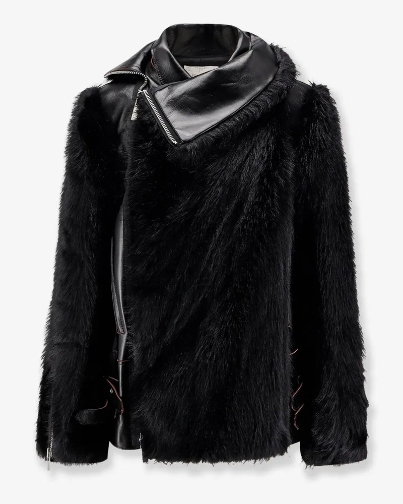Sacai Leather Jacket with synthetic fur inserts -  - gender_Woman Black