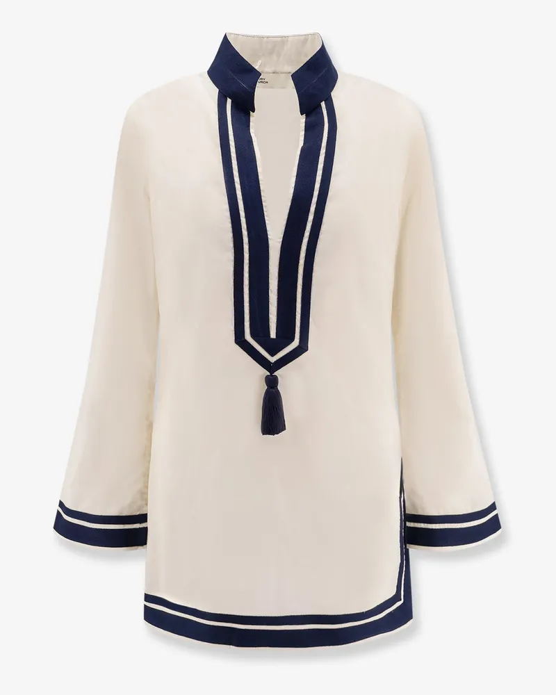 Tory Burch Cotton short dress with contrasting profiles -  - gender_Woman White