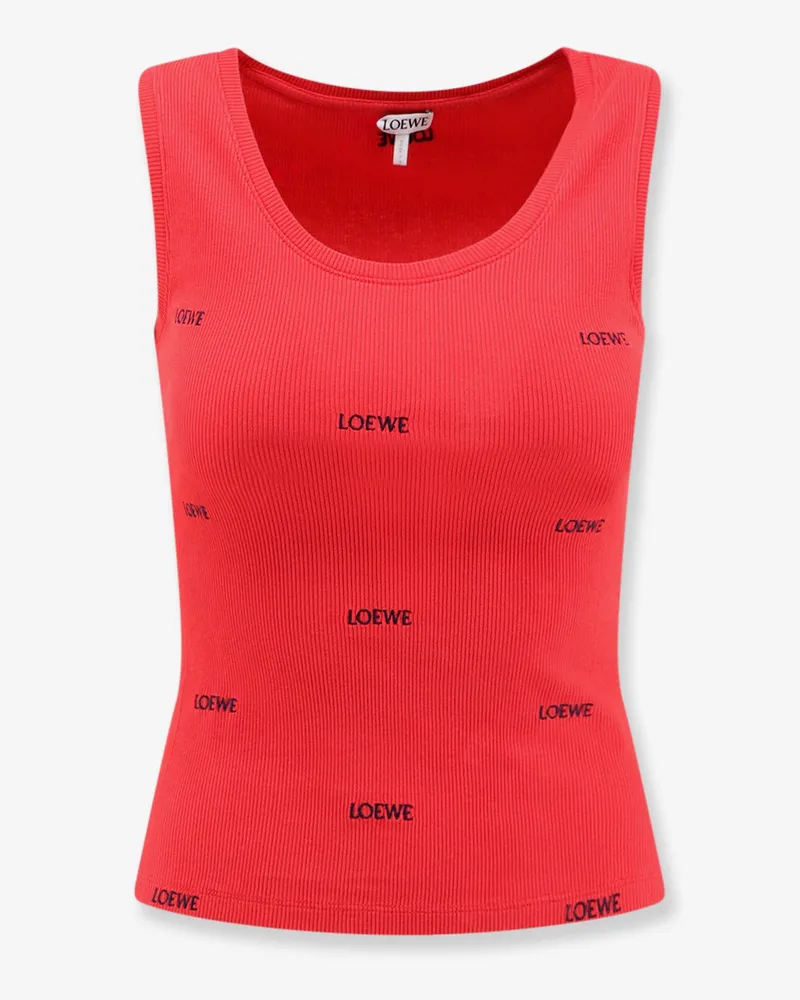 Loewe Cotton tank top with all-over embroidered logo lettering -  - gender_Woman Red