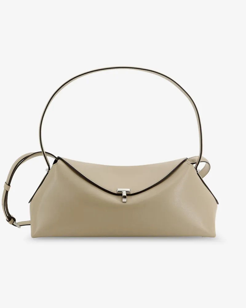 Totême T-Lock hammered leather crossbody bag -  - gender_Woman Beige