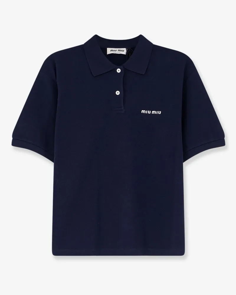 Miu Miu Cotton polo shirt with front embroidered logo -  - gender_Woman Blue