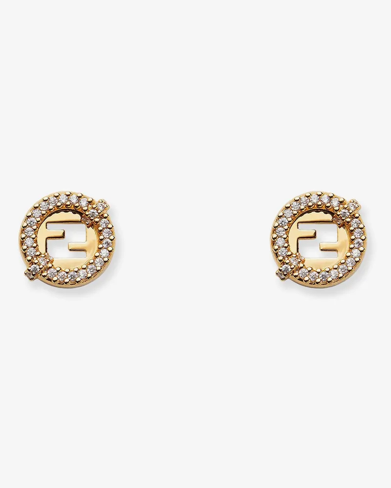 Fendi EverRound metal earrings with rhinestones -  - gender_Woman Gold