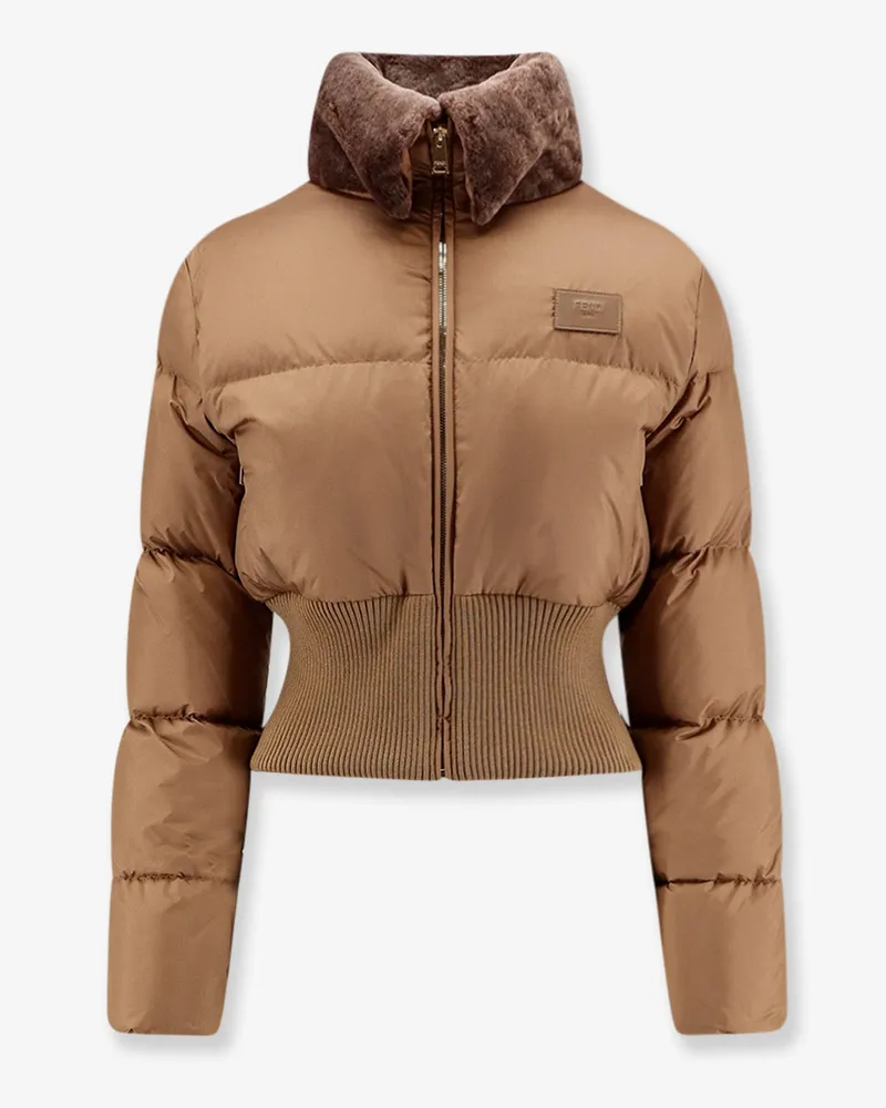 Fendi Technical fabric and shearling down jacket -  - gender_Woman Brown