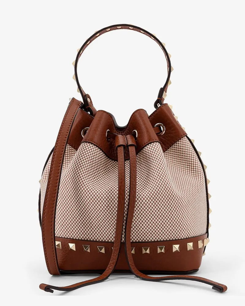 Valentino Garavani Rockstud Spike canvas and leather shoulder bag -  - gender_Woman Brown