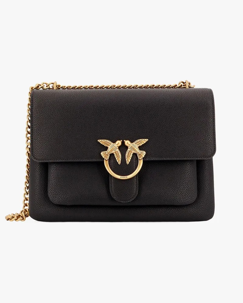 Pinko Leather shoulder bag with metal love birds buckle -  - gender_Woman Black