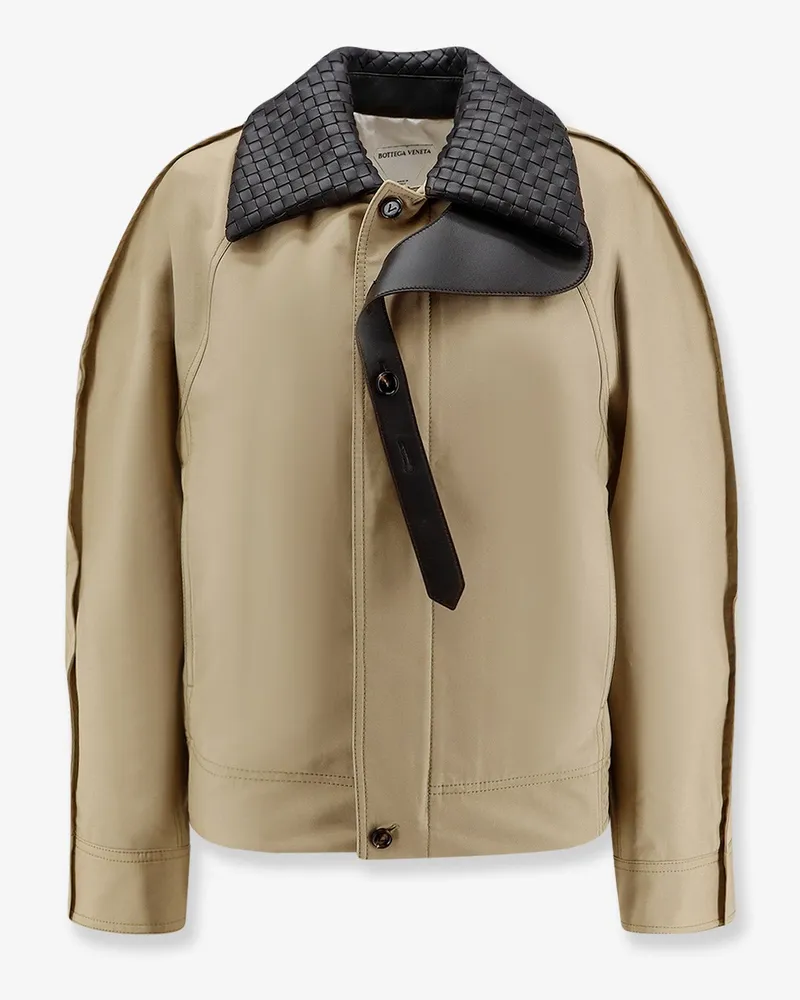 Bottega Veneta Cotton Jacket with Intrecciato leather collar -  - gender_Woman Beige
