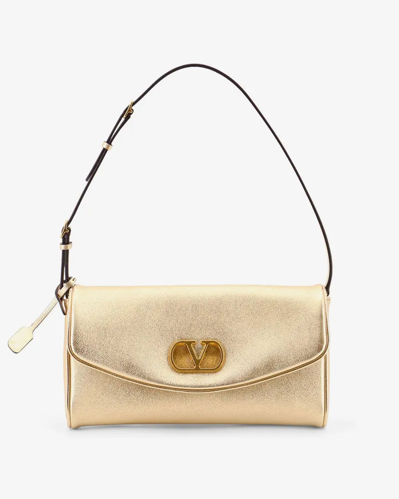 Valentino Garavani DeVain laminated leather shoulder bag -  - gender_Woman Gold