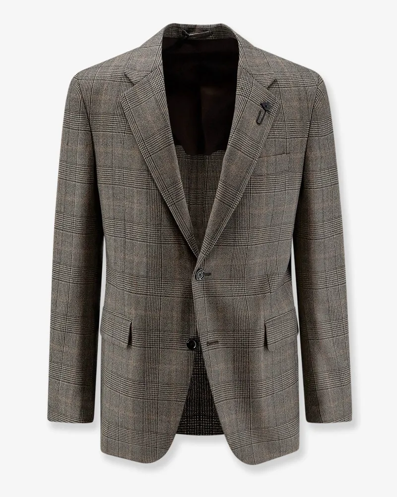 LARDINI Prince of Wales wool blazer -  - gender_Man Brown