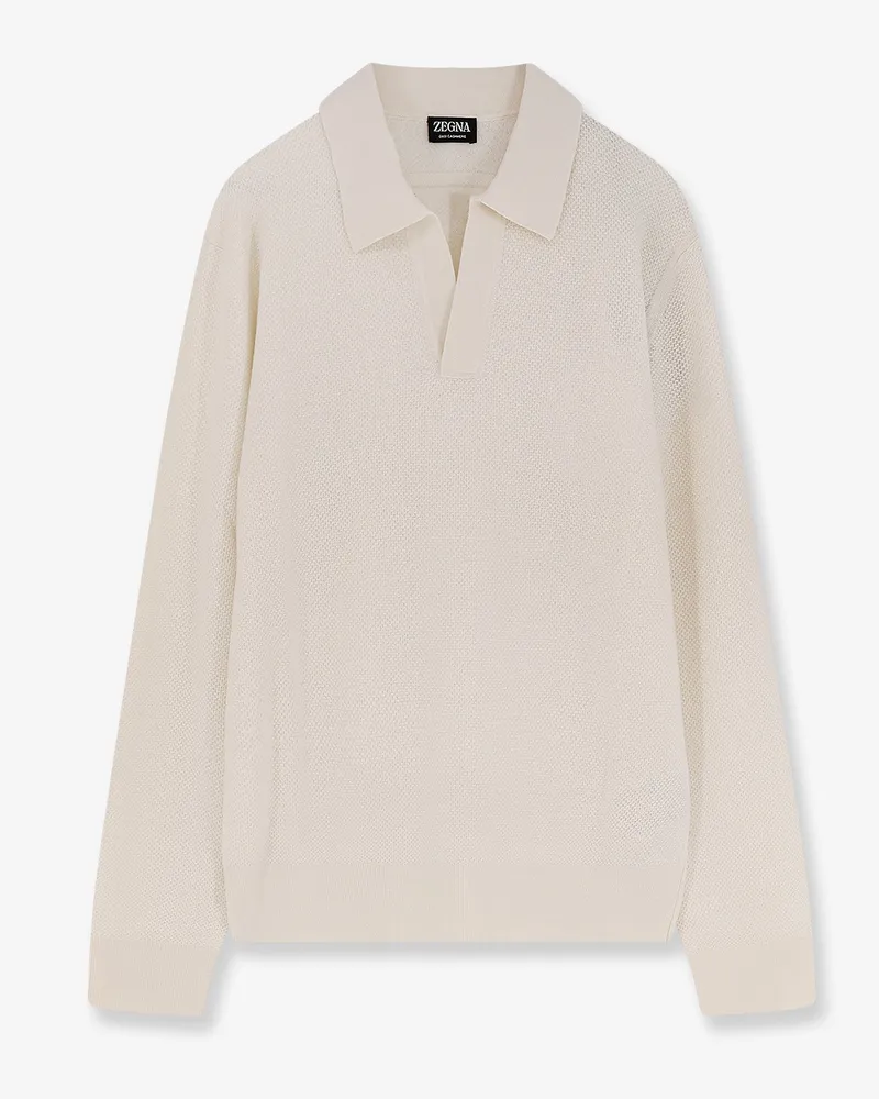 Ermenegildo Zegna Jacquard cashmere polo sweater -  - gender_Man White