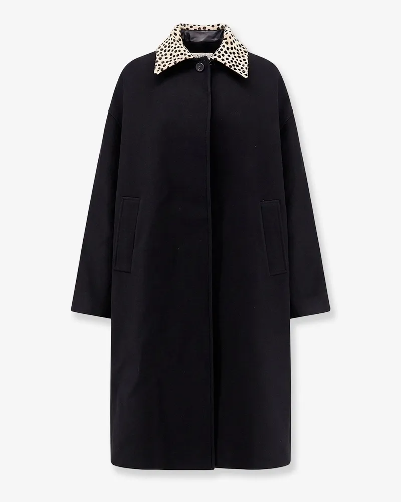 Róhe Wool coat with cheetah-print calf hair collar -  - gender_Woman Black