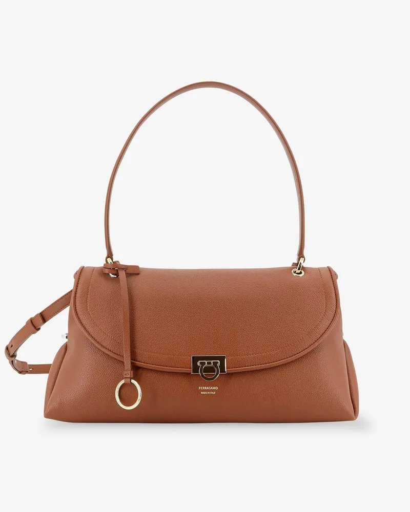 Ferragamo Leather shoulder bag with Gancini detail -  - gender_Woman Brown