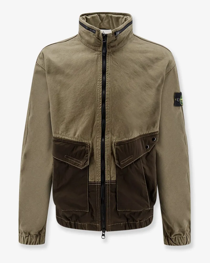 Stone Island Organic cotton jacket with nylon hood -  - gender_Man Green