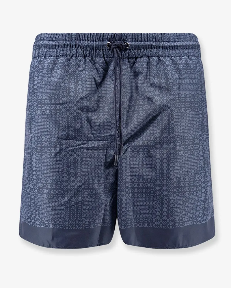 Gucci Nylon swim trunks with all-over  Incrocio print - GUCCI - gender_Man Blue